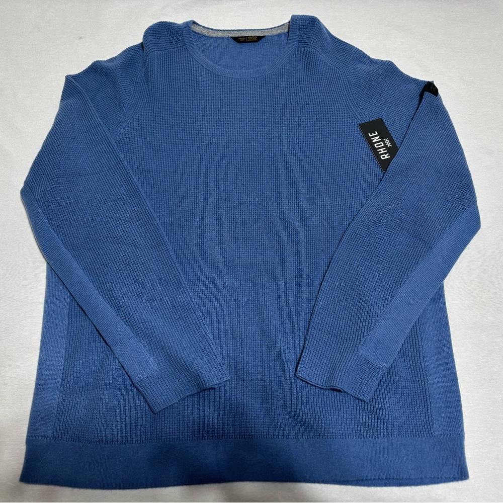 Men’s NWT RHONE Walden Waffle Knit Sweater Blue Horizon Marle Wool/Cashmere XXL